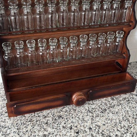 Antique Vintage Wooden Spice Rack with Glass Jars, Kitchen Craft Storage Shelf - Picture 4 of 14